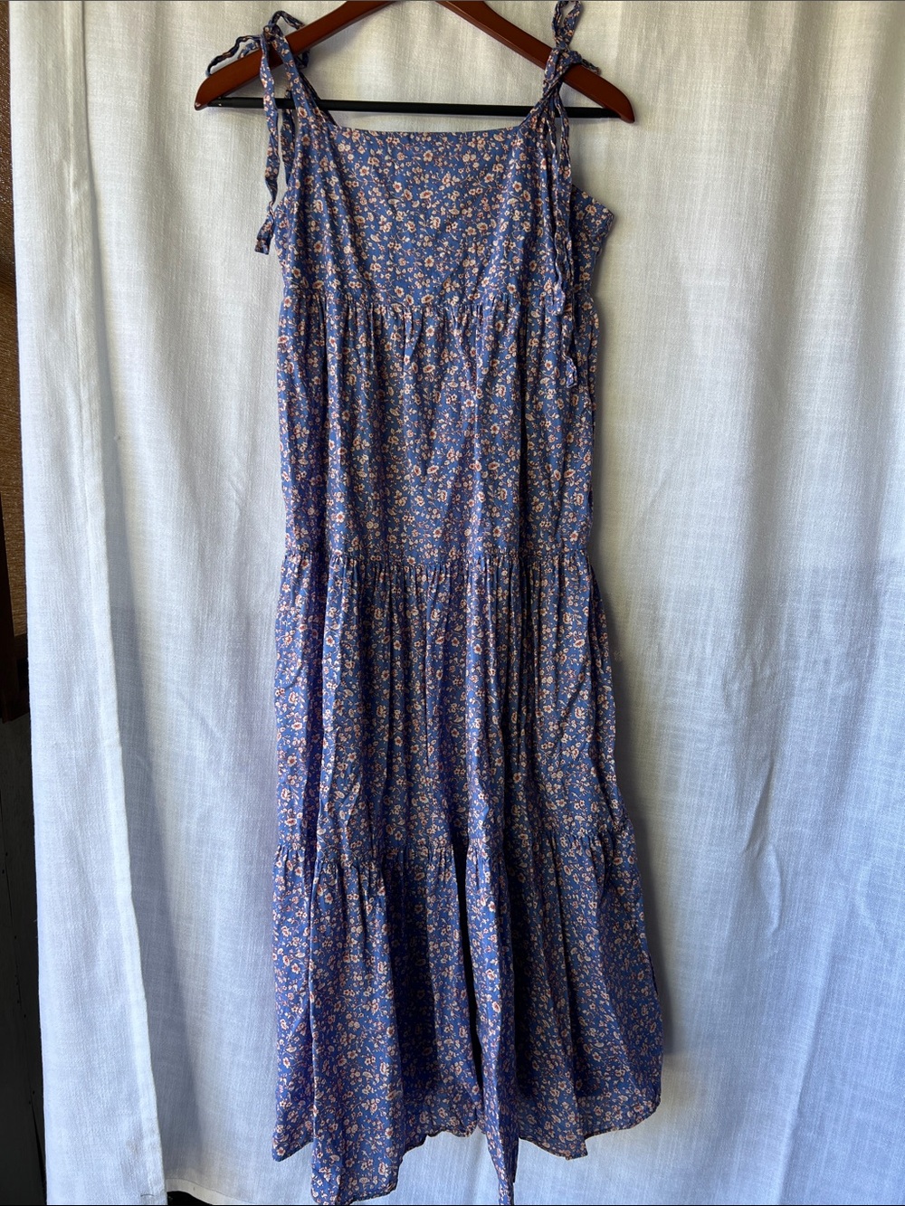 Madewell Blue Ditsy Floral Tie-Strap Tiered Maxi Dress Size S